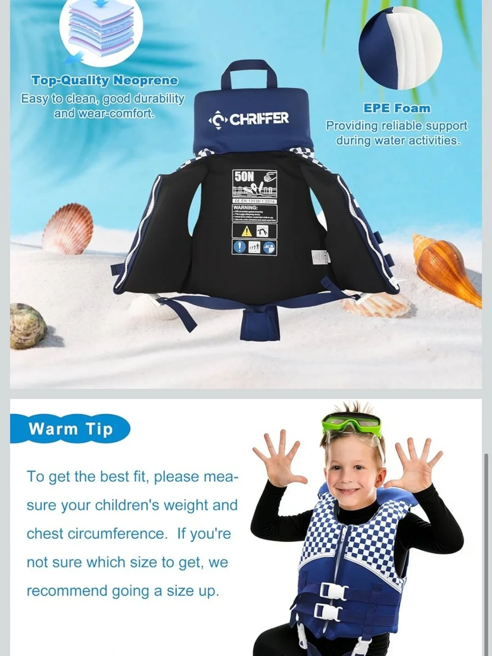 On Running Blue and White Checkered Kids Life Jacket